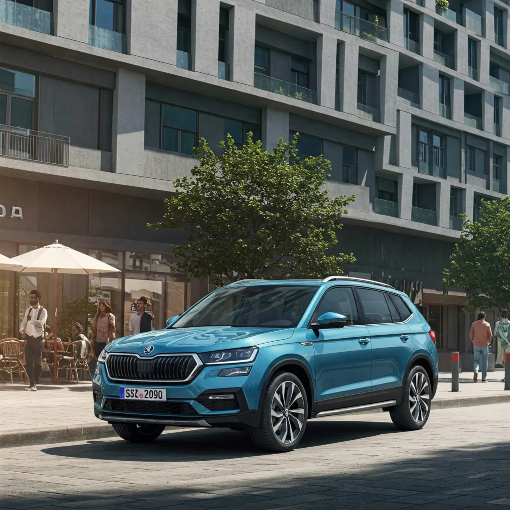 Skoda Kushaq in a stylish urban setting